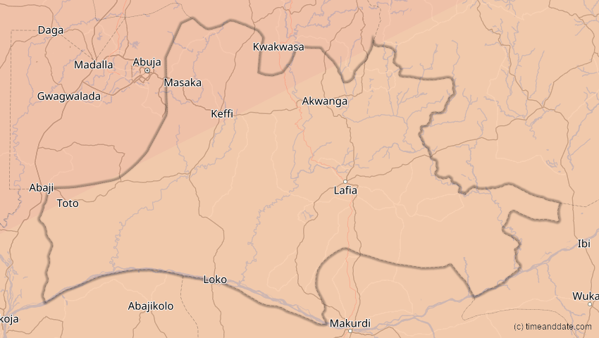 A map of Nassarawa, Nigeria, showing the path of the 5. Jan 2038 Ringförmige Sonnenfinsternis