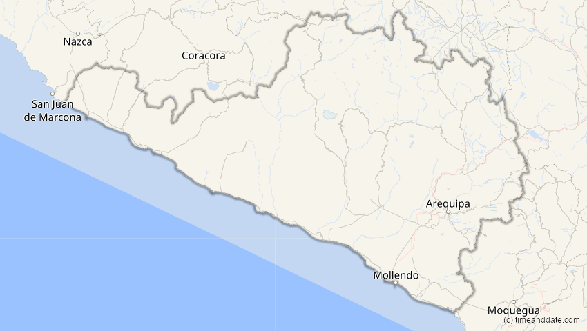 A map of Arequipa, Peru, showing the path of the 5. Jan 2038 Ringförmige Sonnenfinsternis