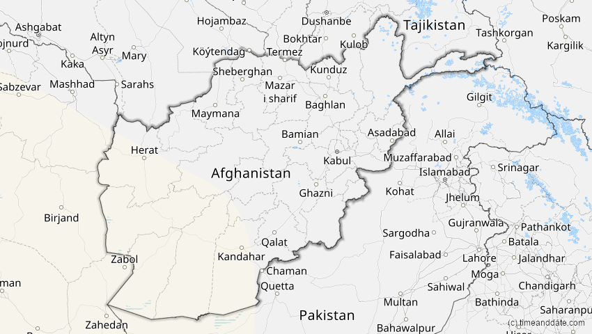 A map of Afghanistan, showing the path of the 2. Jul 2038 Ringförmige Sonnenfinsternis