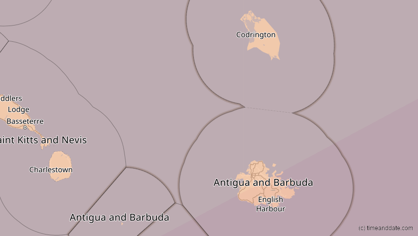 A map of Antigua und Barbuda, showing the path of the 2. Jul 2038 Ringförmige Sonnenfinsternis