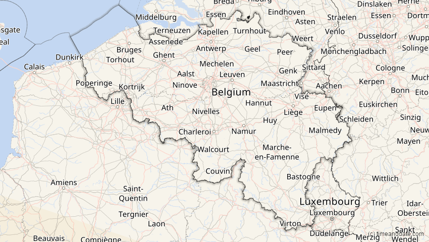A map of Belgien, showing the path of the 2. Jul 2038 Ringförmige Sonnenfinsternis