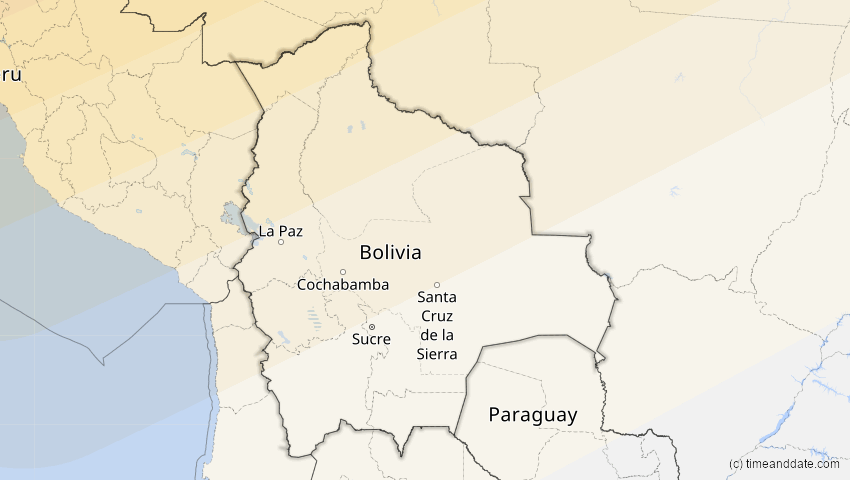 A map of Bolivien, showing the path of the 2. Jul 2038 Ringförmige Sonnenfinsternis