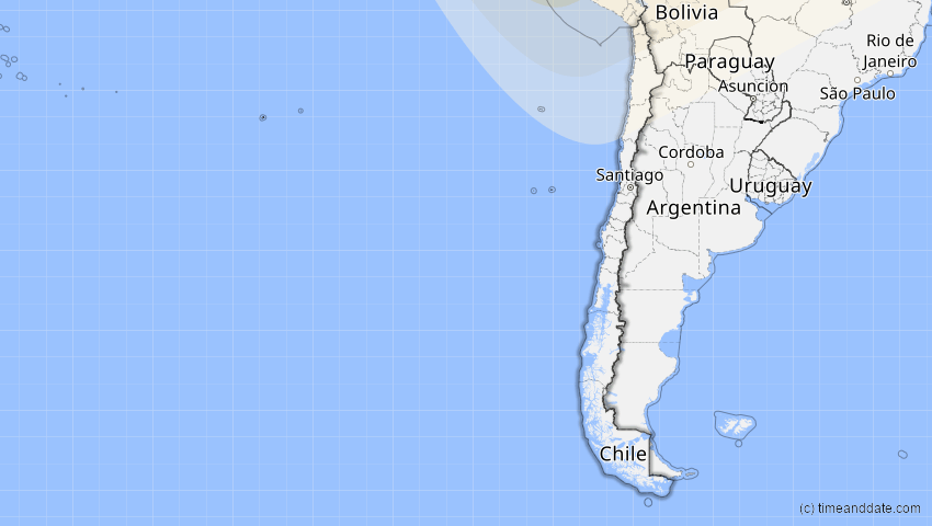 A map of Chile, showing the path of the 2. Jul 2038 Ringförmige Sonnenfinsternis