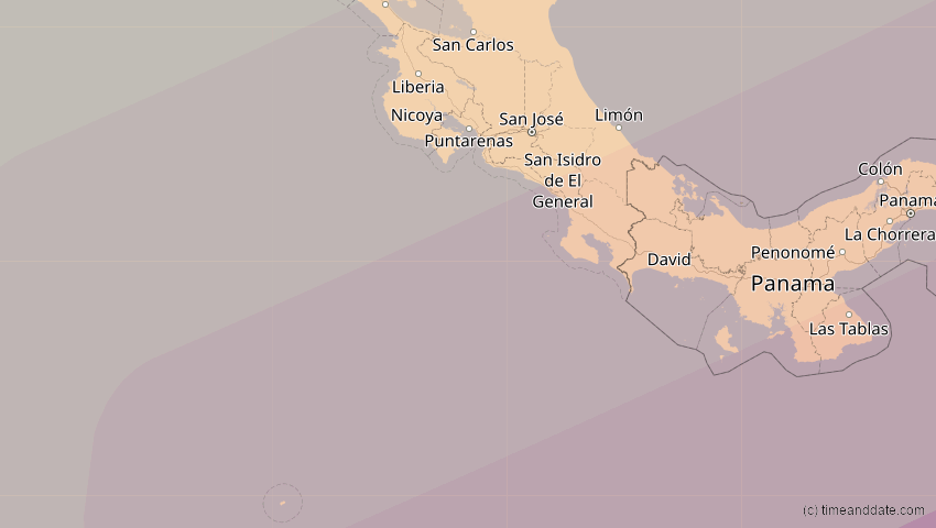 A map of Costa Rica, showing the path of the 2. Jul 2038 Ringförmige Sonnenfinsternis