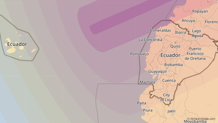 A map of Ecuador, showing the path of the 2. Jul 2038 Ringförmige Sonnenfinsternis