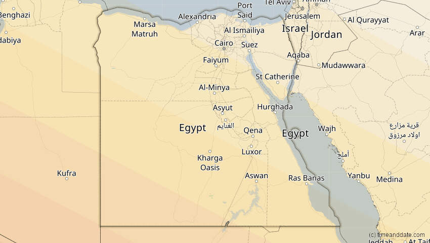 A map of Ägypten, showing the path of the 2. Jul 2038 Ringförmige Sonnenfinsternis