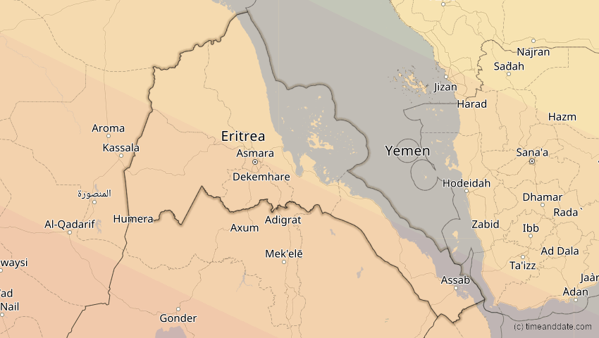 A map of Eritrea, showing the path of the 2. Jul 2038 Ringförmige Sonnenfinsternis