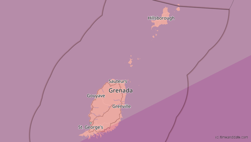 A map of Grenada, showing the path of the 2. Jul 2038 Ringförmige Sonnenfinsternis