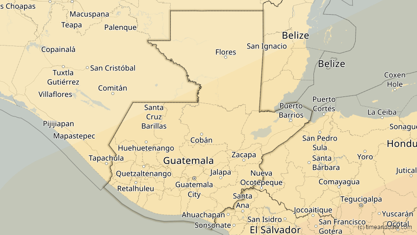A map of Guatemala, showing the path of the 2. Jul 2038 Ringförmige Sonnenfinsternis