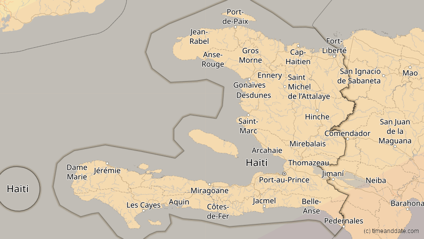 A map of Haiti, showing the path of the 2. Jul 2038 Ringförmige Sonnenfinsternis