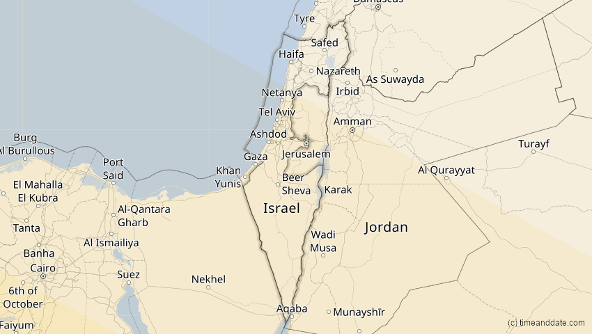 A map of Israel, showing the path of the 2. Jul 2038 Ringförmige Sonnenfinsternis