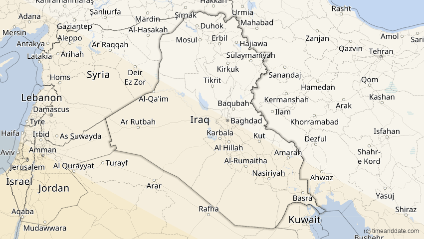 A map of Irak, showing the path of the 2. Jul 2038 Ringförmige Sonnenfinsternis