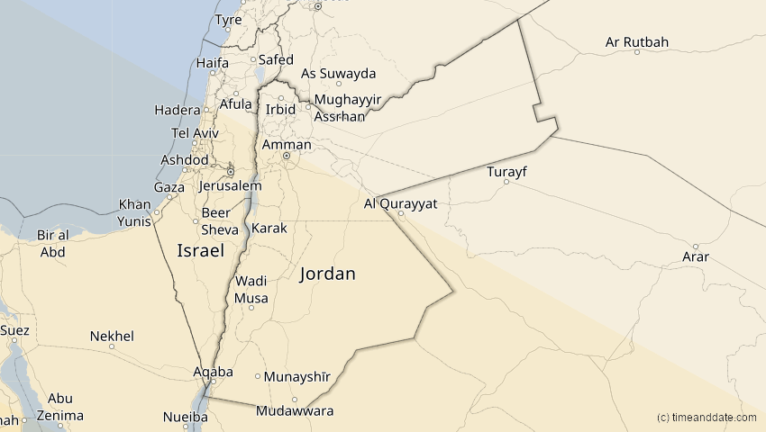 A map of Jordanien, showing the path of the 2. Jul 2038 Ringförmige Sonnenfinsternis