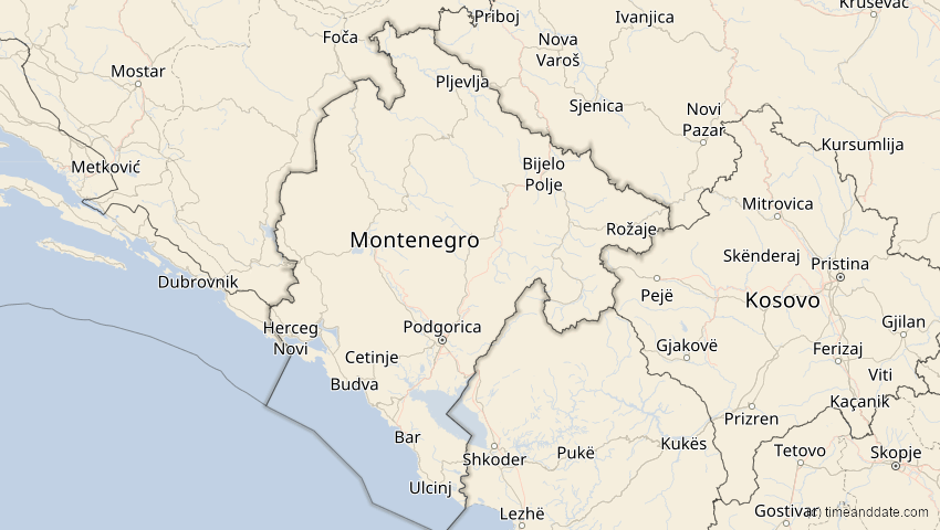 A map of Montenegro, showing the path of the 2. Jul 2038 Ringförmige Sonnenfinsternis