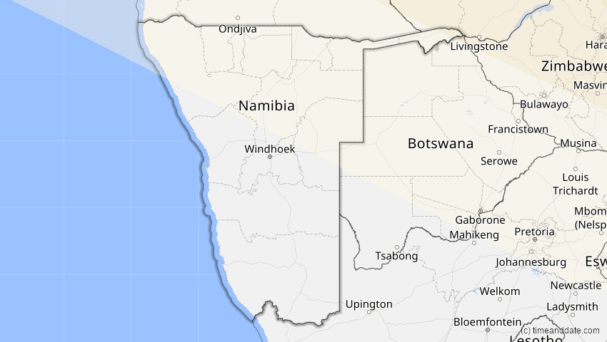 A map of Namibia, showing the path of the 2. Jul 2038 Ringförmige Sonnenfinsternis