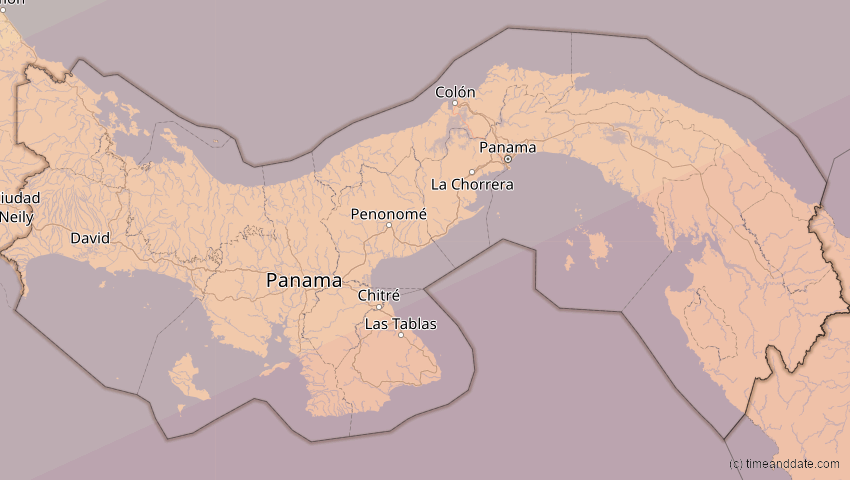 A map of Panama, showing the path of the 2. Jul 2038 Ringförmige Sonnenfinsternis