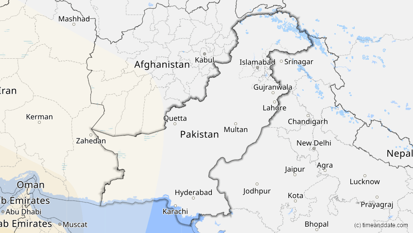 A map of Pakistan, showing the path of the 2. Jul 2038 Ringförmige Sonnenfinsternis