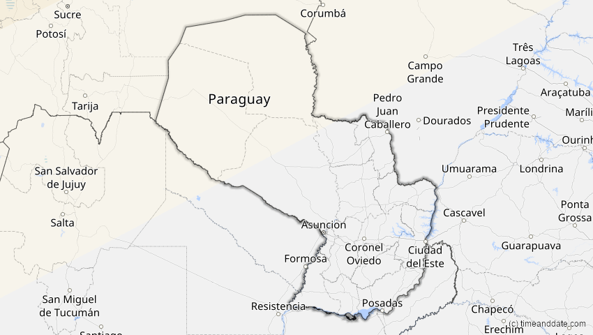 A map of Paraguay, showing the path of the 2. Jul 2038 Ringförmige Sonnenfinsternis