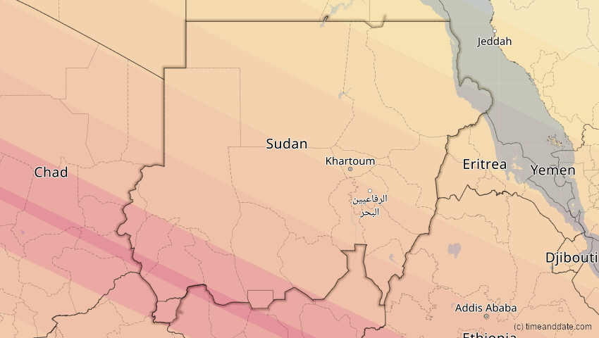 A map of Sudan, showing the path of the 2. Jul 2038 Ringförmige Sonnenfinsternis