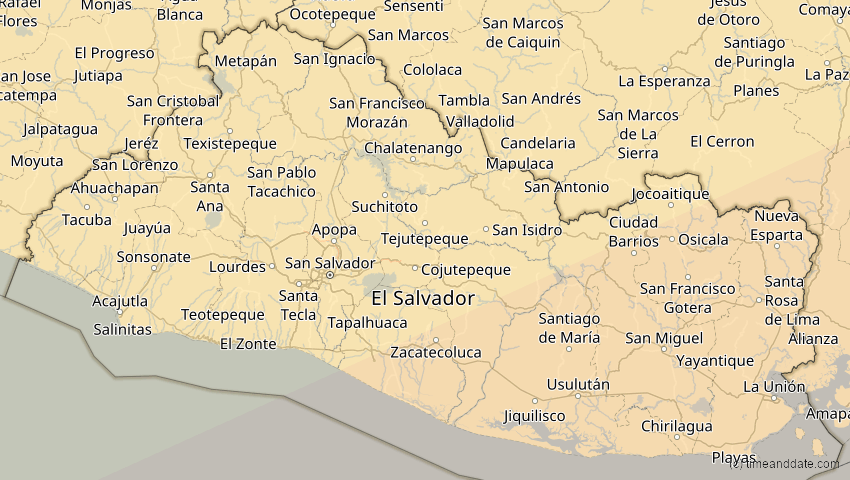 A map of El Salvador, showing the path of the 2. Jul 2038 Ringförmige Sonnenfinsternis
