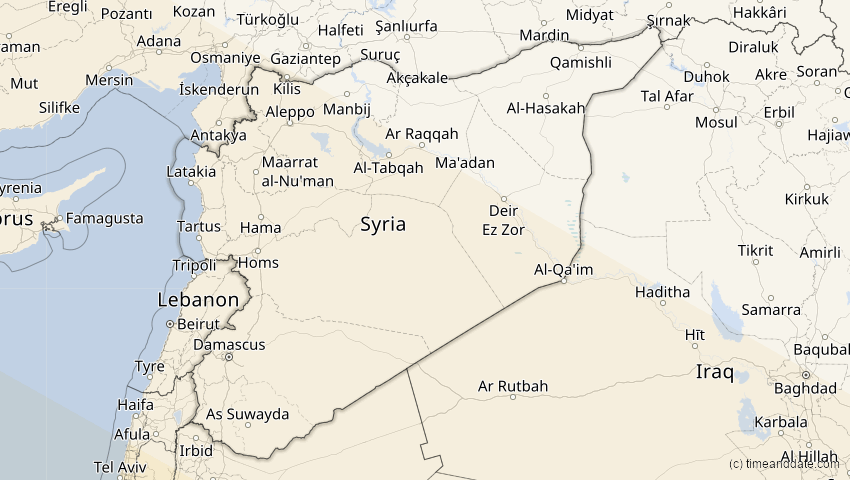 A map of Syrien, showing the path of the 2. Jul 2038 Ringförmige Sonnenfinsternis