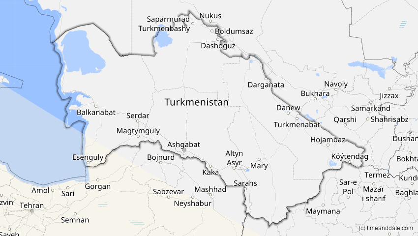 A map of Turkmenistan, showing the path of the 2. Jul 2038 Ringförmige Sonnenfinsternis