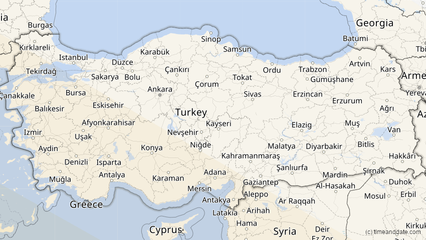 A map of Türkei, showing the path of the 2. Jul 2038 Ringförmige Sonnenfinsternis