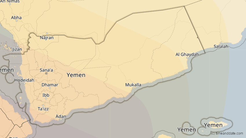 A map of Jemen, showing the path of the 2. Jul 2038 Ringförmige Sonnenfinsternis