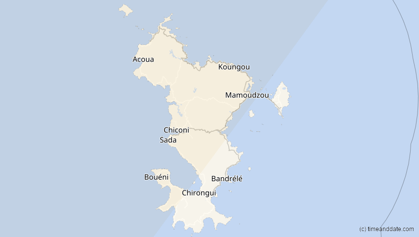 A map of Mayotte, showing the path of the 2. Jul 2038 Ringförmige Sonnenfinsternis