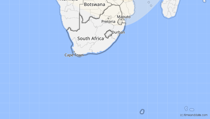 A map of Südafrika, showing the path of the 2. Jul 2038 Ringförmige Sonnenfinsternis