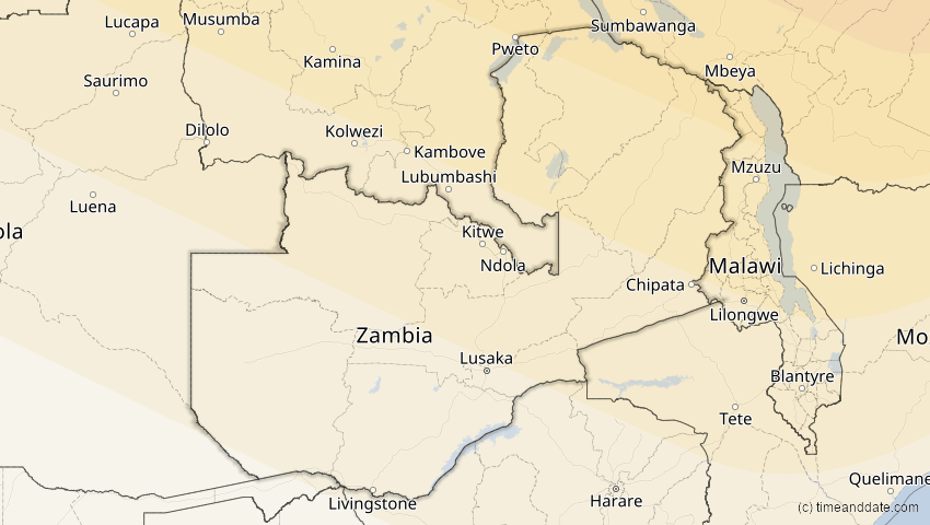 A map of Sambia, showing the path of the 2. Jul 2038 Ringförmige Sonnenfinsternis