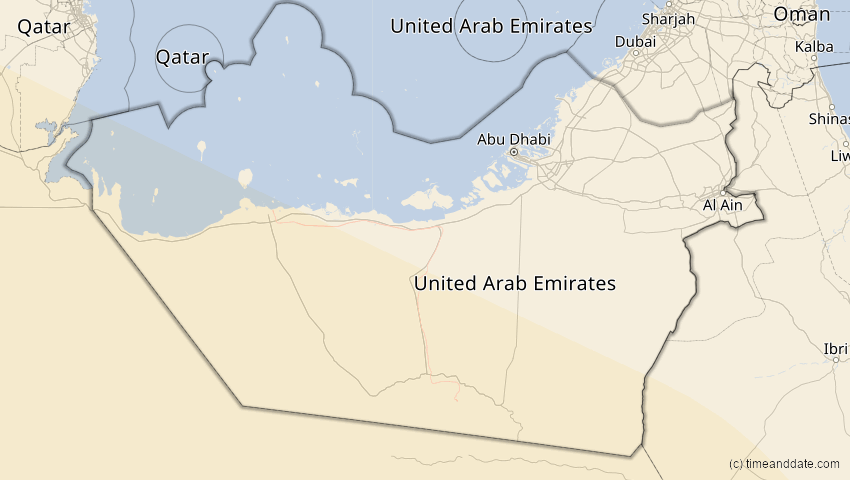 A map of Abu Dhabi, Vereinigte Arabische Emirate, showing the path of the 2. Jul 2038 Ringförmige Sonnenfinsternis