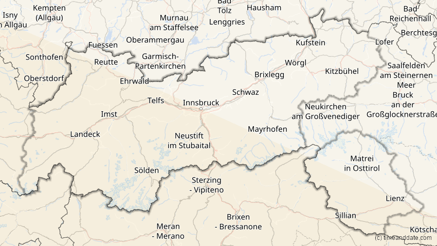 A map of Tirol, Österreich, showing the path of the 2. Jul 2038 Ringförmige Sonnenfinsternis
