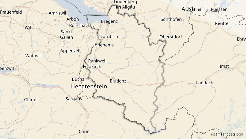 A map of Vorarlberg, Österreich, showing the path of the 2. Jul 2038 Ringförmige Sonnenfinsternis