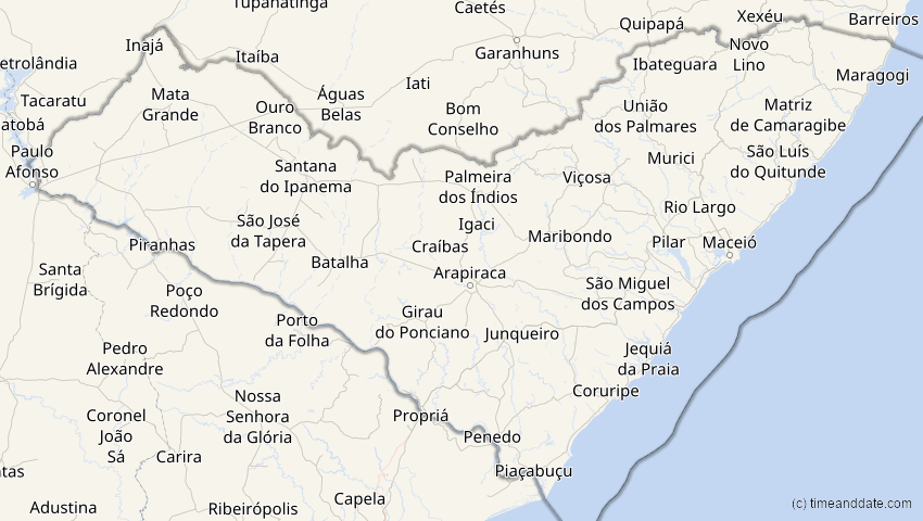 A map of Alagoas, Brasilien, showing the path of the 2. Jul 2038 Ringförmige Sonnenfinsternis