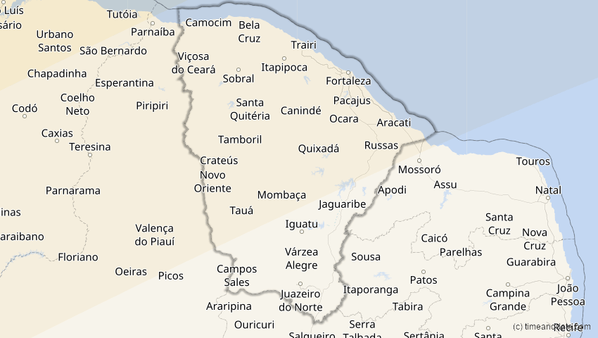 A map of Ceará, Brasilien, showing the path of the 2. Jul 2038 Ringförmige Sonnenfinsternis