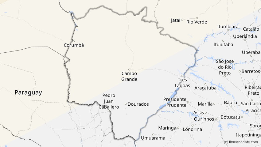 A map of Mato Grosso do Sul, Brasilien, showing the path of the 2. Jul 2038 Ringförmige Sonnenfinsternis