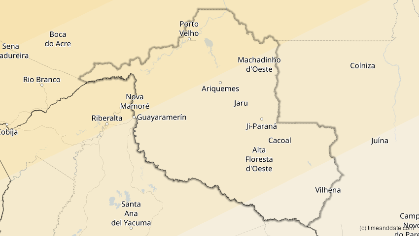 A map of Rondônia, Brasilien, showing the path of the 2. Jul 2038 Ringförmige Sonnenfinsternis
