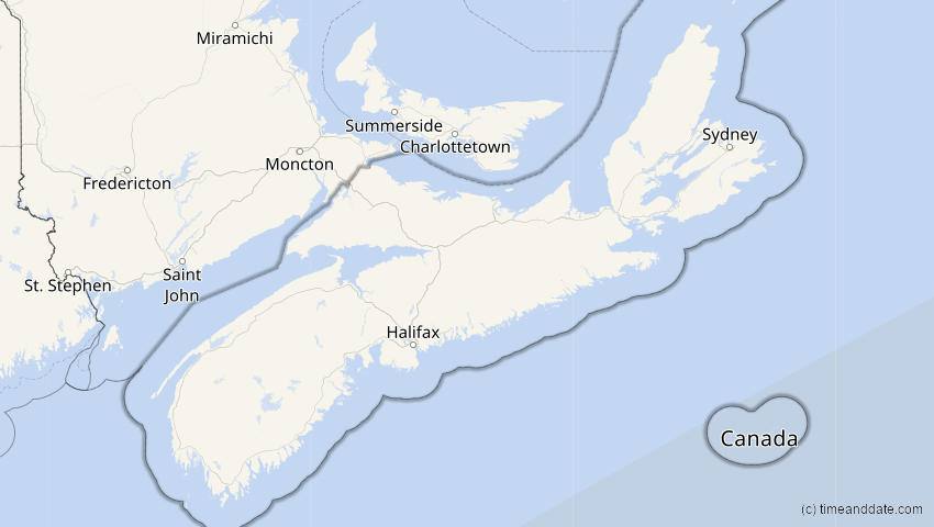 A map of Nova Scotia, Kanada, showing the path of the 2. Jul 2038 Ringförmige Sonnenfinsternis