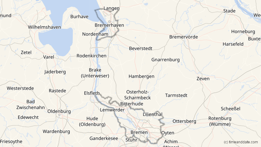 A map of Bremen, Deutschland, showing the path of the 2. Jul 2038 Ringförmige Sonnenfinsternis