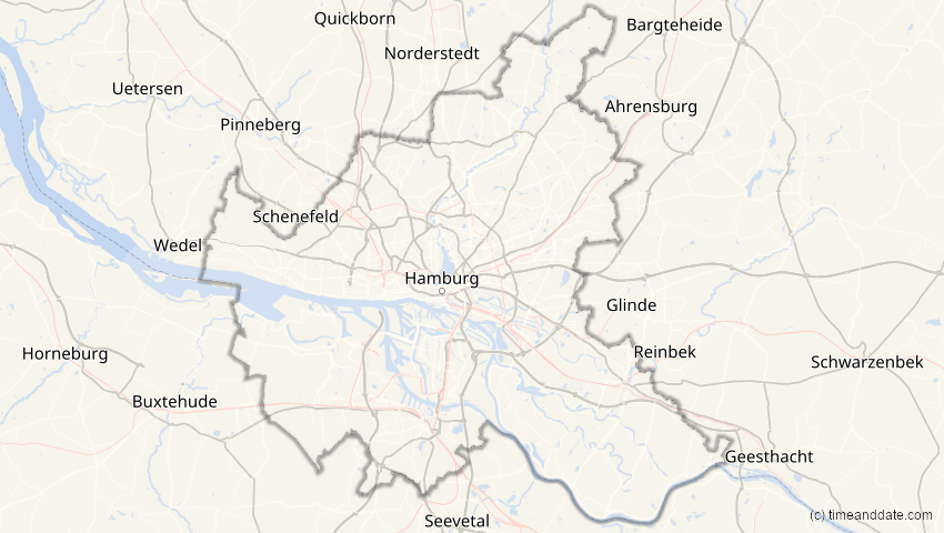 A map of Hamburg, Deutschland, showing the path of the 2. Jul 2038 Ringförmige Sonnenfinsternis