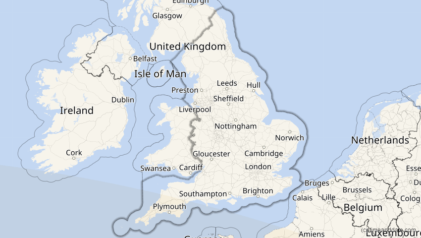 A map of England, Großbritannien, showing the path of the 2. Jul 2038 Ringförmige Sonnenfinsternis