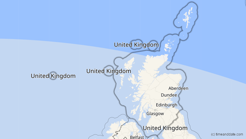 A map of Schottland, Großbritannien, showing the path of the 2. Jul 2038 Ringförmige Sonnenfinsternis