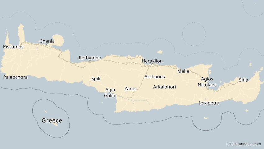 A map of Kreta, Griechenland, showing the path of the 2. Jul 2038 Ringförmige Sonnenfinsternis
