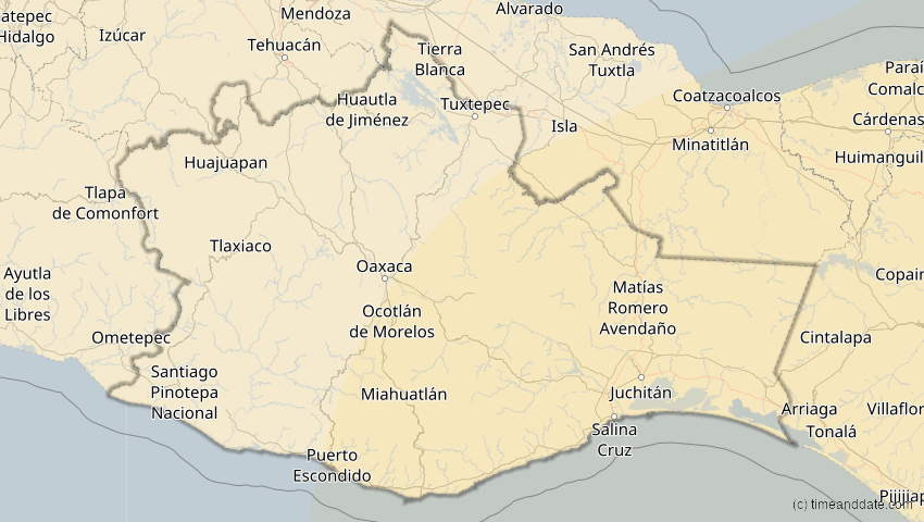 A map of Oaxaca, Mexiko, showing the path of the 2. Jul 2038 Ringförmige Sonnenfinsternis