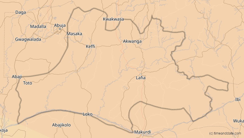 A map of Nassarawa, Nigeria, showing the path of the 2. Jul 2038 Ringförmige Sonnenfinsternis