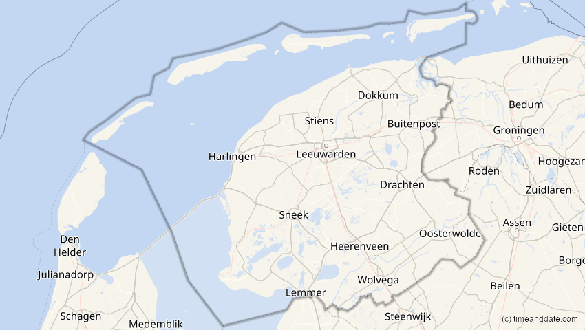 A map of Friesland, Niederlande, showing the path of the 2. Jul 2038 Ringförmige Sonnenfinsternis