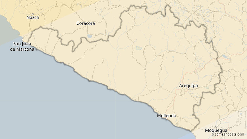 A map of Arequipa, Peru, showing the path of the 2. Jul 2038 Ringförmige Sonnenfinsternis