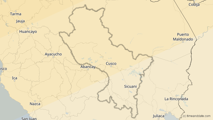 A map of Cusco, Peru, showing the path of the 2. Jul 2038 Ringförmige Sonnenfinsternis