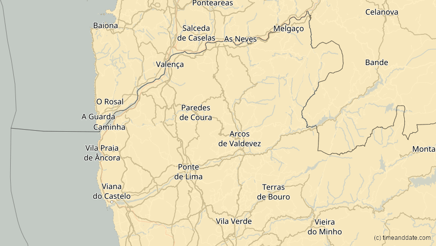 A map of Viana do Castelo, Portugal, showing the path of the 2. Jul 2038 Ringförmige Sonnenfinsternis